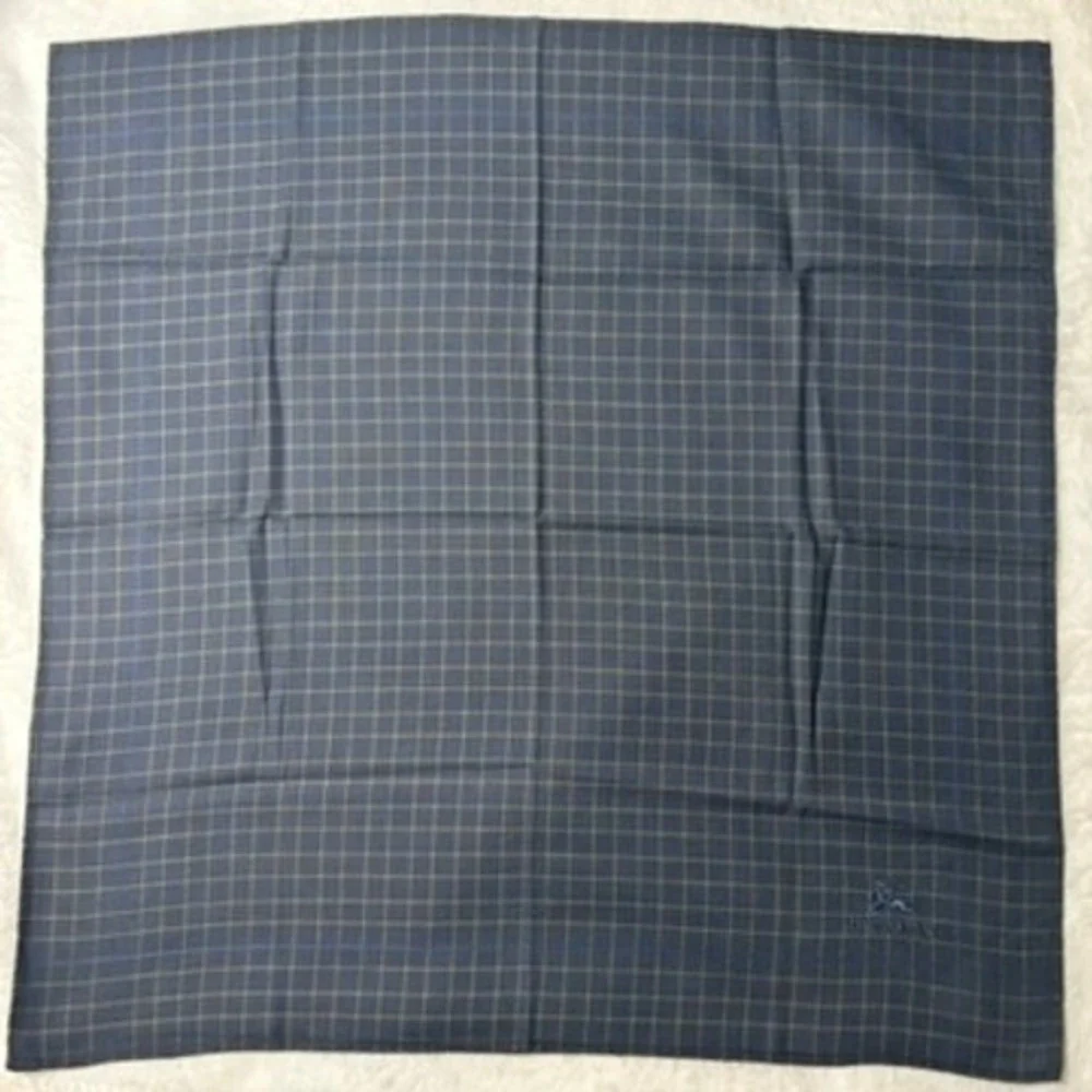 Vtg BURBERRYS Scarf Handkerchief Plaid Check Navy Blue 17.5